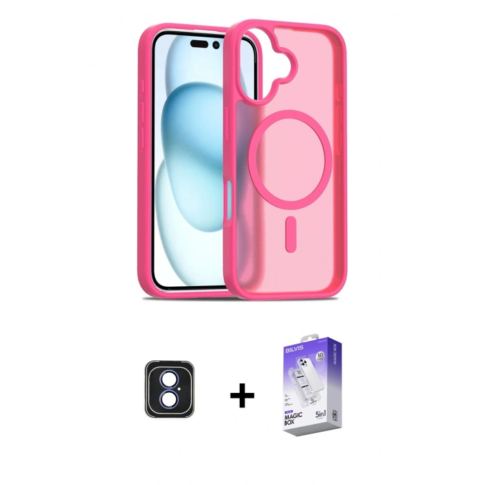 MARSİLYAN™- iPhone 16 Kılıf Siluet Minimal Prime - Siyah Bilvis 5in1 3D Magic Cam Ekran Koruyucu + PVD Metal Kamera Lens - MI