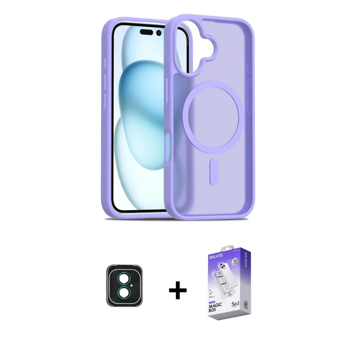 MARSİLYAN™- iPhone 16 Kılıf Siluet Minimal Prime - Siyah Bilvis 5in1 3D Magic Cam Ekran Koruyucu + PVD Metal Kamera Lens - YL