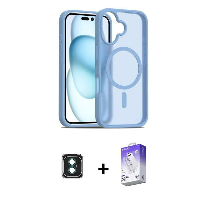 MARSİLYAN™- iPhone 16 Kılıf Siluet Minimal Prime - Siyah Bilvis 5in1 3D Magic Cam Ekran Koruyucu + PVD Metal Kamera Lens - YL