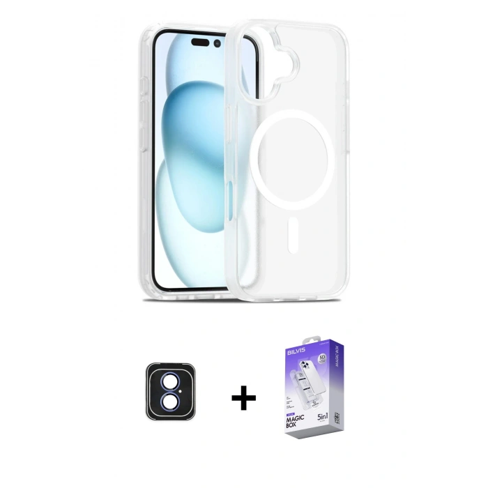 MARSİLYAN™- iPhone 16 Kılıf Siluet Minimal Prime - Siyah Bilvis 5in1 3D Magic Cam Ekran Koruyucu + PVD Metal Kamera Lens - MI