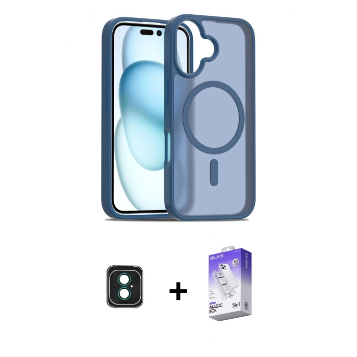 MARSİLYAN™- iPhone 16 Kılıf Siluet Minimal Prime - Siyah Bilvis 5in1 3D Magic Cam Ekran Koruyucu + PVD Metal Kamera Lens - YL