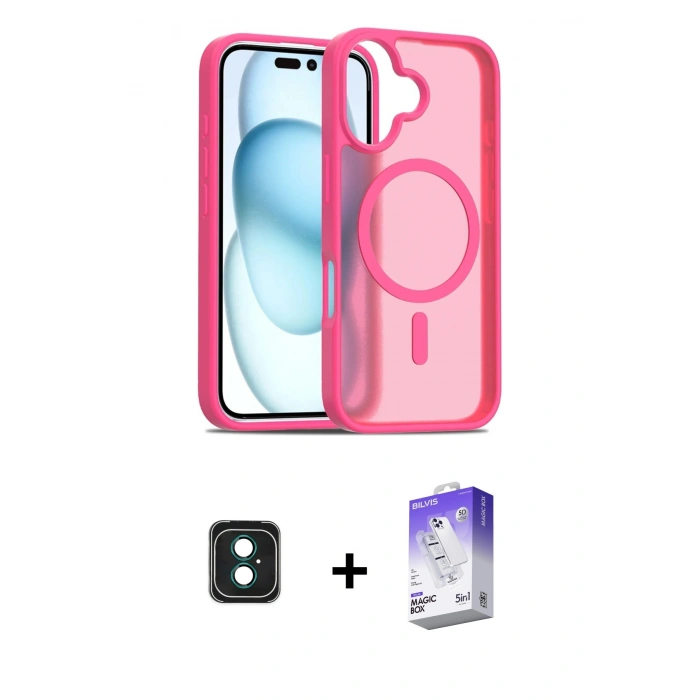 MARSİLYAN™- iPhone 16 Kılıf Siluet Minimal Prime - Siyah Bilvis 5in1 3D Magic Cam Ekran Koruyucu + PVD Metal Kamera Lens - YL