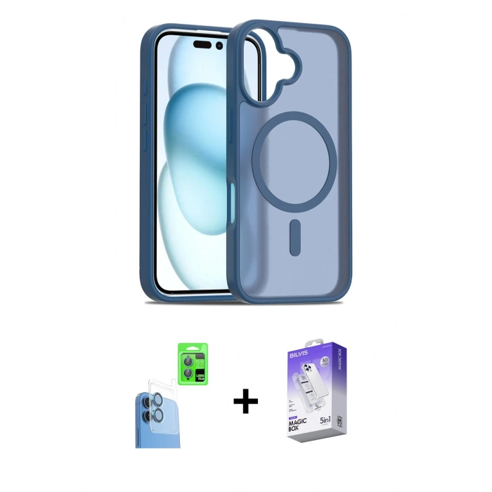 MARSİLYAN™- iPhone 16 Kılıf Siluet Minimal Prime - Siyah Bilvis 5in1 3D Magic Cam Ekran Koruyucu + Raze Metal Kamera Lens - LT