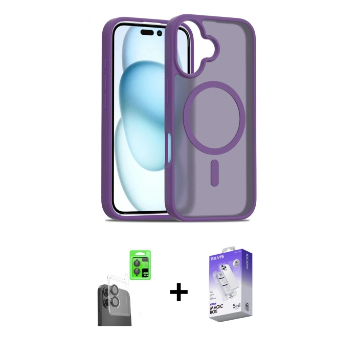 MARSİLYAN™- iPhone 16 Kılıf Siluet Minimal Prime - Siyah Bilvis 5in1 3D Magic Cam Ekran Koruyucu + Raze Metal Kamera Lens - SH