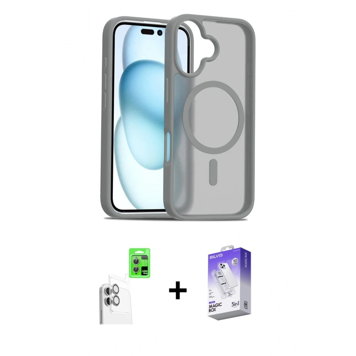 MARSİLYAN™- iPhone 16 Kılıf Siluet Minimal Prime - Siyah Bilvis 5in1 3D Magic Cam Ekran Koruyucu + Raze Metal Kamera Lens - BZ