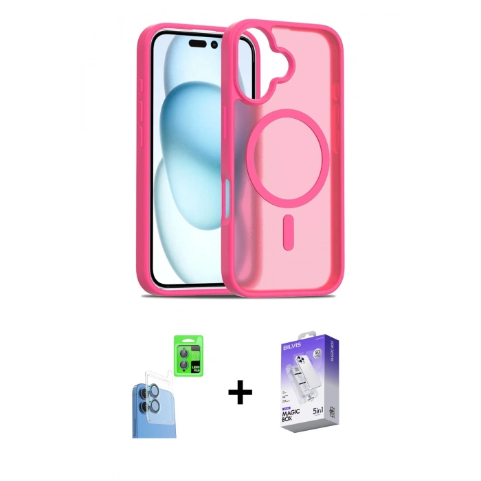 MARSİLYAN™- iPhone 16 Kılıf Siluet Minimal Prime - Siyah Bilvis 5in1 3D Magic Cam Ekran Koruyucu + Raze Metal Kamera Lens - LT