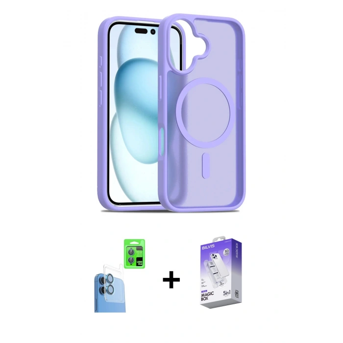 MARSİLYAN™- iPhone 16 Kılıf Siluet Minimal Prime - Siyah Bilvis 5in1 3D Magic Cam Ekran Koruyucu + Raze Metal Kamera Lens - LT