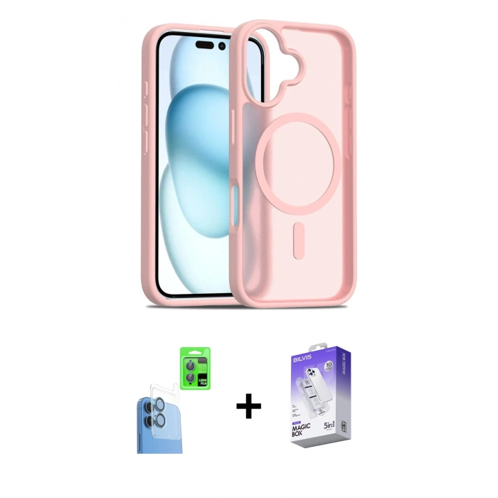 MARSİLYAN™- iPhone 16 Kılıf Siluet Minimal Prime - Siyah Bilvis 5in1 3D Magic Cam Ekran Koruyucu + Raze Metal Kamera Lens - LT