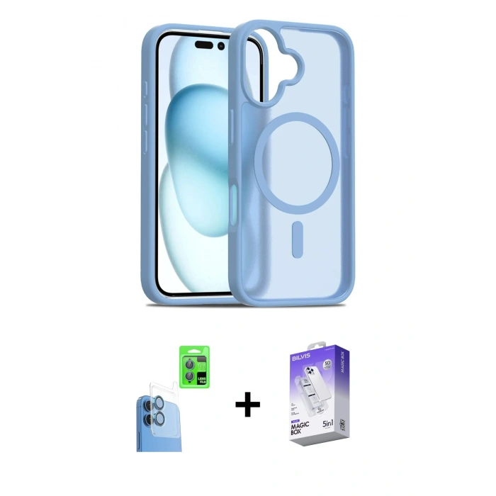 MARSİLYAN™- iPhone 16 Kılıf Siluet Minimal Prime - Siyah Bilvis 5in1 3D Magic Cam Ekran Koruyucu + Raze Metal Kamera Lens - LT