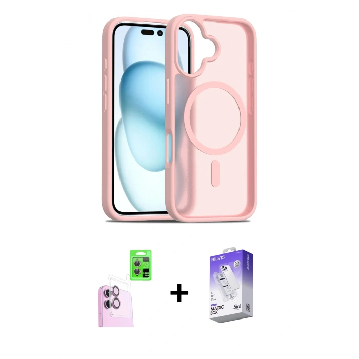 MARSİLYAN™- iPhone 16 Kılıf Siluet Minimal Prime - Siyah Bilvis 5in1 3D Magic Cam Ekran Koruyucu + Raze Metal Kamera Lens - PE