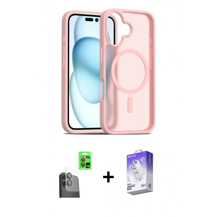 MARSİLYAN™- iPhone 16 Kılıf Siluet Minimal Prime - Siyah Bilvis 5in1 3D Magic Cam Ekran Koruyucu + Raze Metal Kamera Lens - SH