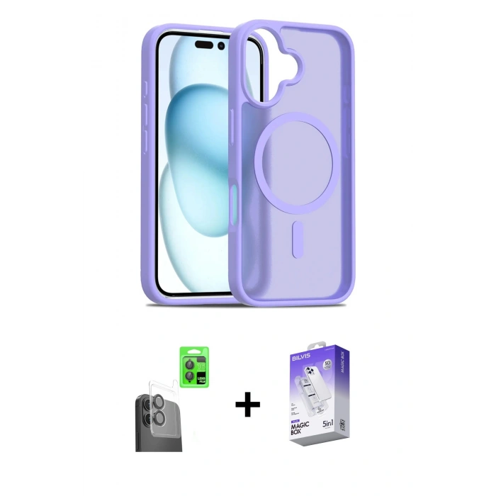 MARSİLYAN™- iPhone 16 Kılıf Siluet Minimal Prime - Siyah Bilvis 5in1 3D Magic Cam Ekran Koruyucu + Raze Metal Kamera Lens - SH
