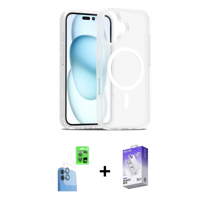 MARSİLYAN™- iPhone 16 Kılıf Siluet Minimal Prime - Siyah Bilvis 5in1 3D Magic Cam Ekran Koruyucu + Raze Metal Kamera Lens - LT