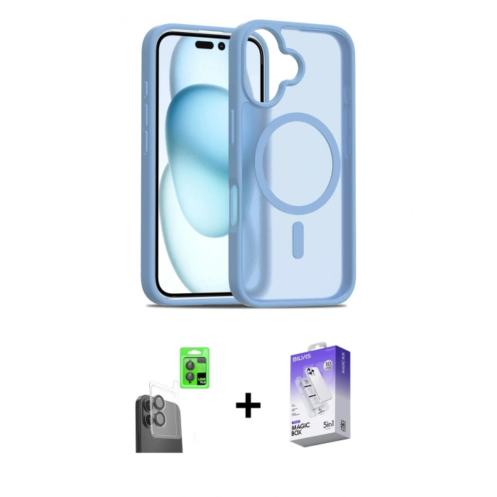 MARSİLYAN™- iPhone 16 Kılıf Siluet Minimal Prime - Siyah Bilvis 5in1 3D Magic Cam Ekran Koruyucu + Raze Metal Kamera Lens - SH