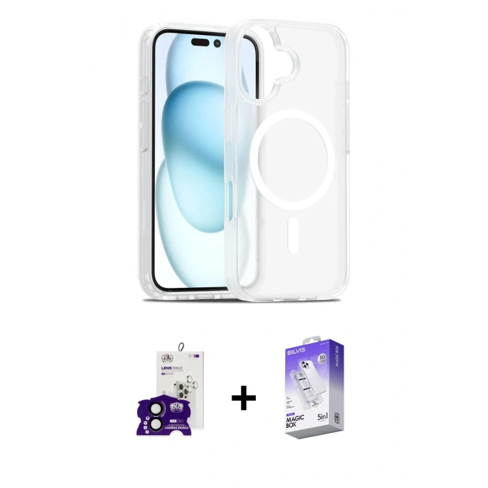 MARSİLYAN™- iPhone 16 Kılıf Siluet Minimal Prime - Siyah Bilvis 5in1 3D Magic Cam Ekran Koruyucu + Siyah Bilvis Titan Kamera Lens