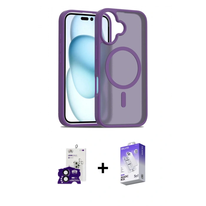 MARSİLYAN™- iPhone 16 Kılıf Siluet Minimal Prime - Siyah Bilvis 5in1 3D Magic Cam Ekran Koruyucu + Siyah Bilvis Titan Kamera Lens