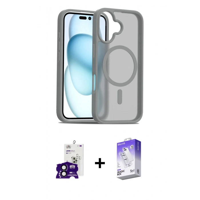 MARSİLYAN™- iPhone 16 Kılıf Siluet Minimal Prime - Siyah Bilvis 5in1 3D Magic Cam Ekran Koruyucu + Siyah Bilvis Titan Kamera Lens