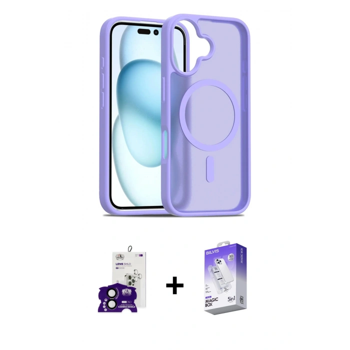 MARSİLYAN™- iPhone 16 Kılıf Siluet Minimal Prime - Siyah Bilvis 5in1 3D Magic Cam Ekran Koruyucu + Siyah Bilvis Titan Kamera Lens