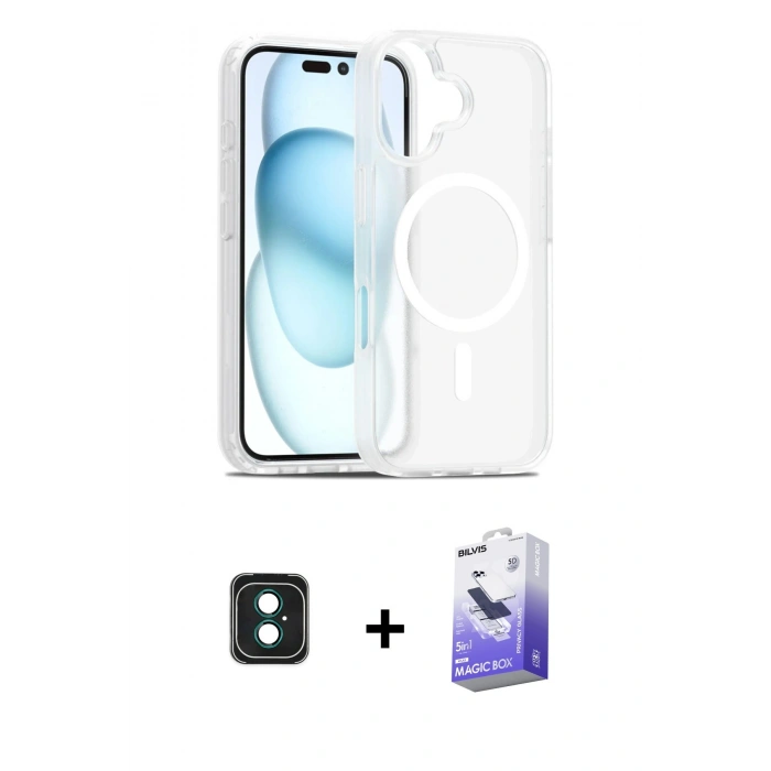 MARSİLYAN™- iPhone 16 Kılıf Siluet Minimal Prime - Siyah Bilvis 5in1 5D Magic Hayalet Cam Ekran Koruyucu + PVD Metal Kamera Lens - YL