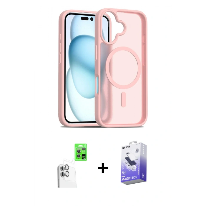 MARSİLYAN™- iPhone 16 Kılıf Siluet Minimal Prime - Siyah Bilvis 5in1 5D Magic Hayalet Cam Ekran Koruyucu + Raze Metal Kamera Lens - BZ