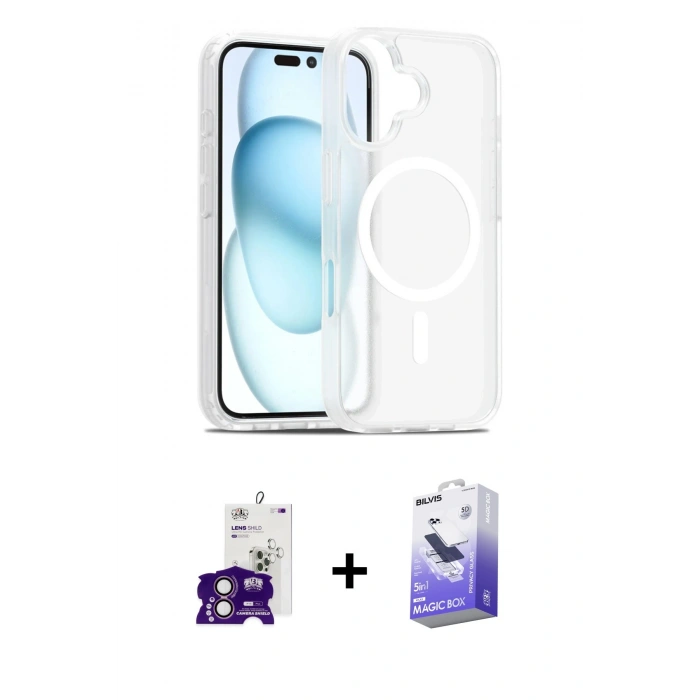 MARSİLYAN™- iPhone 16 Kılıf Siluet Minimal Prime - Siyah Bilvis 5in1 5D Magic Hayalet Cam Ekran Koruyucu + Bilvis Titan Kamera Lens - PE