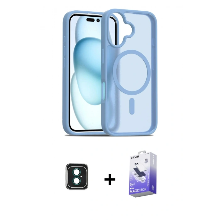 MARSİLYAN™- iPhone 16 Kılıf Siluet Minimal Prime - Siyah Bilvis 5in1 5D Magic Hayalet Cam Ekran Koruyucu + PVD Metal Kamera Lens - YL