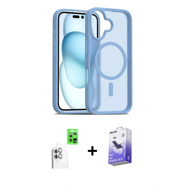 MARSİLYAN™- iPhone 16 Kılıf Siluet Minimal Prime - Siyah Bilvis 5in1 5D Magic Hayalet Cam Ekran Koruyucu + Raze Metal Kamera Lens - BZ