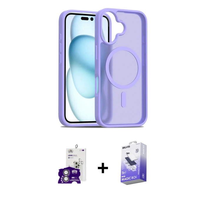 MARSİLYAN™- iPhone 16 Kılıf Siluet Minimal Prime - Siyah Bilvis 5in1 5D Magic Hayalet Cam Ekran Koruyucu + Bilvis Titan Kamera Lens - GS