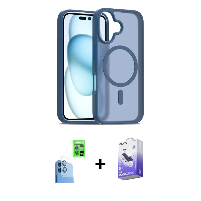 MARSİLYAN™- iPhone 16 Kılıf Siluet Minimal Prime - Siyah Bilvis 5in1 5D Magic Hayalet Cam Ekran Koruyucu + Raze Metal Kamera Lens - LT