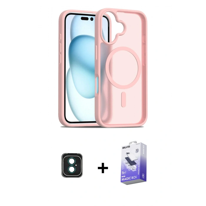 MARSİLYAN™- iPhone 16 Kılıf Siluet Minimal Prime - Siyah Bilvis 5in1 5D Magic Hayalet Cam Ekran Koruyucu + PVD Metal Kamera Lens - YL