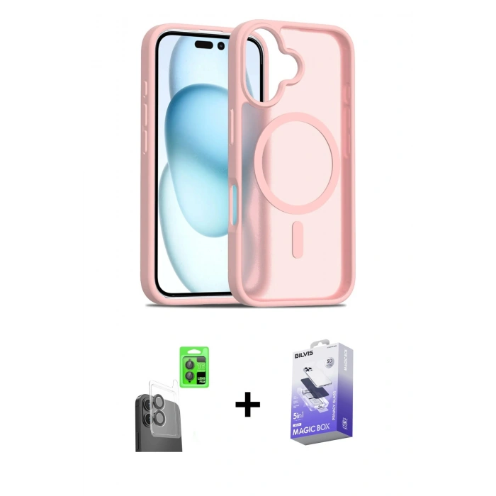 MARSİLYAN™- iPhone 16 Kılıf Siluet Minimal Prime - Siyah Bilvis 5in1 5D Magic Hayalet Cam Ekran Koruyucu + Raze Metal Kamera Lens - SH