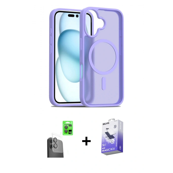 MARSİLYAN™- iPhone 16 Kılıf Siluet Minimal Prime - Siyah Bilvis 5in1 5D Magic Hayalet Cam Ekran Koruyucu + Raze Metal Kamera Lens - SH