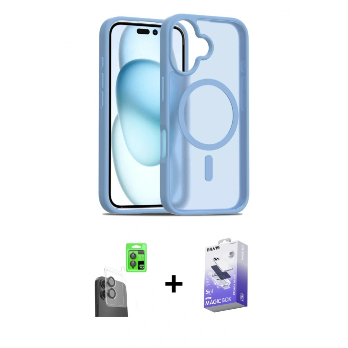 MARSİLYAN™- iPhone 16 Kılıf Siluet Minimal Prime - Siyah Bilvis 5in1 5D Magic Hayalet Cam Ekran Koruyucu + Raze Metal Kamera Lens - SH