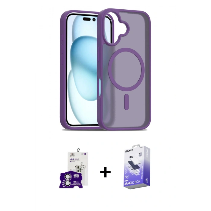 MARSİLYAN™- iPhone 16 Kılıf Siluet Minimal Prime - Siyah Bilvis 5in1 5D Magic Hayalet Cam Ekran Koruyucu + Bilvis Titan Kamera Lens - GS