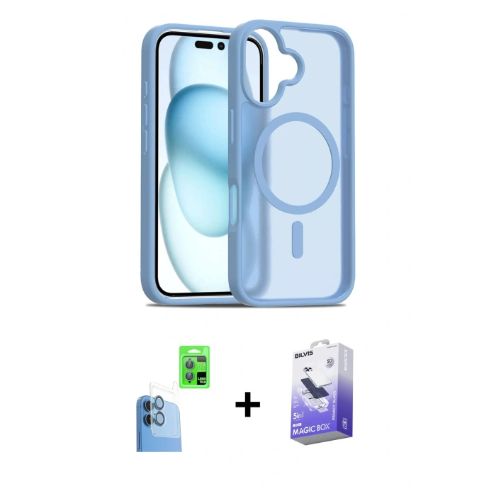 MARSİLYAN™- iPhone 16 Kılıf Siluet Minimal Prime - Siyah Bilvis 5in1 5D Magic Hayalet Cam Ekran Koruyucu + Raze Metal Kamera Lens - LT