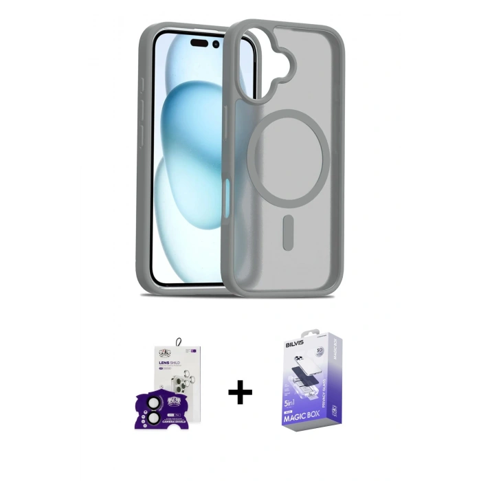 MARSİLYAN™- iPhone 16 Kılıf Siluet Minimal Prime - Siyah Bilvis 5in1 5D Magic Hayalet Cam Ekran Koruyucu + Bilvis Titan Kamera Lens - SH