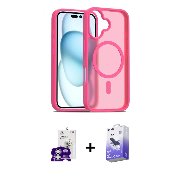 MARSİLYAN™- iPhone 16 Kılıf Siluet Minimal Prime - Siyah Bilvis 5in1 5D Magic Hayalet Cam Ekran Koruyucu + Bilvis Titan Kamera Lens - GS