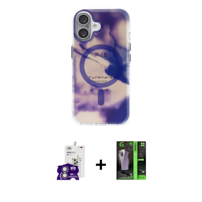 MARSİLYAN™- iPhone 16 Kılıf Ufuk Doku Prime - Şeffaf 360 Full Body Arka Koruyucu + Bilvis Titan Kamera Lens - GS