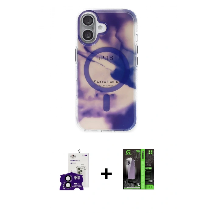 MARSİLYAN™- iPhone 16 Kılıf Ufuk Doku Prime - Şeffaf 360 Full Body Arka Koruyucu + Bilvis Titan Kamera Lens - SH