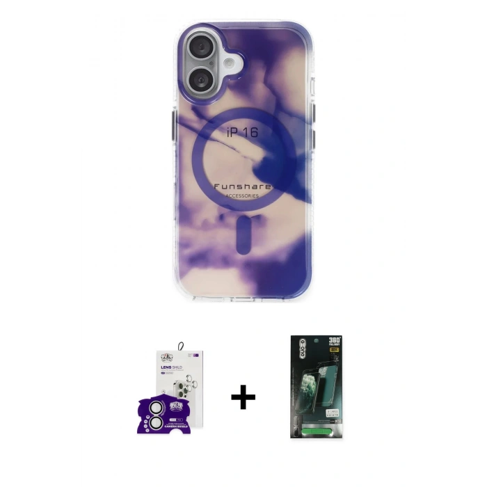 MARSİLYAN™- iPhone 16 Kılıf Ufuk Doku Prime - Siyah 360 Mat Full Body Arka Koruyucu + Bilvis Titan Kamera Lens - GS