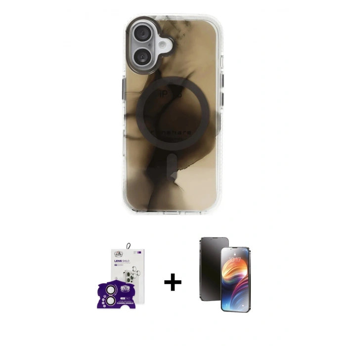 MARSİLYAN™- iPhone 16 Kılıf Ufuk Doku Prime - Siyah 3D Antistatik Mat Seramik Nano Ekran Koruyucu + Bilvis Titan Kamera Lens - PE