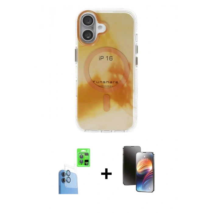 MARSİLYAN™- iPhone 16 Kılıf Ufuk Doku Prime - Siyah 3D Antistatik Mat Seramik Nano Ekran Koruyucu + Raze Metal Kamera Lens - LT
