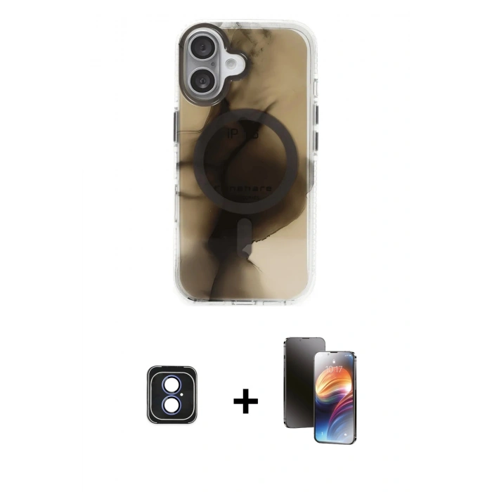 MARSİLYAN™- iPhone 16 Kılıf Ufuk Doku Prime - Siyah 3D Antistatik Mat Seramik Nano Ekran Koruyucu + PVD Metal Kamera Lens - MI