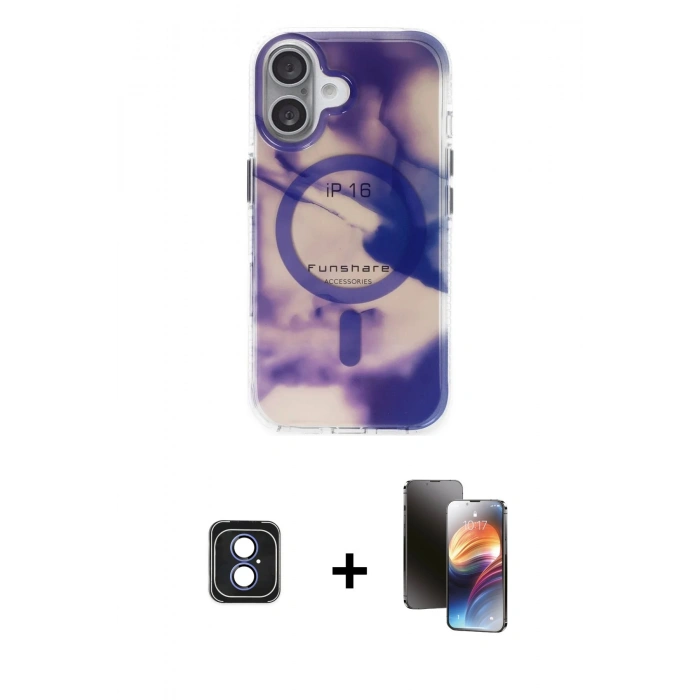 MARSİLYAN™- iPhone 16 Kılıf Ufuk Doku Prime - Siyah 3D Antistatik Mat Seramik Nano Ekran Koruyucu + PVD Metal Kamera Lens - MI