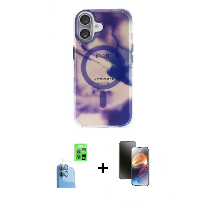 MARSİLYAN™- iPhone 16 Kılıf Ufuk Doku Prime - Siyah 3D Antistatik Mat Seramik Nano Ekran Koruyucu + Raze Metal Kamera Lens - LT