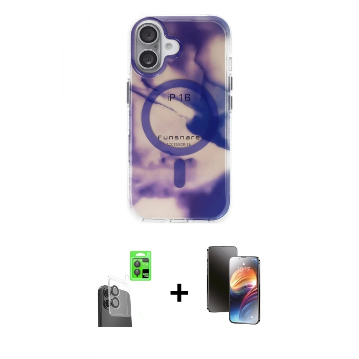 MARSİLYAN™- iPhone 16 Kılıf Ufuk Doku Prime - Siyah 3D Antistatik Mat Seramik Nano Ekran Koruyucu + Raze Metal Kamera Lens - SH