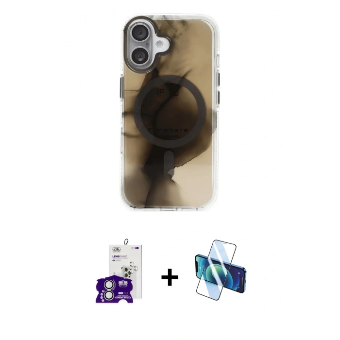 MARSİLYAN™- iPhone 16 Kılıf Ufuk Doku Prime - Siyah 3D Antistatik Seramik Nano Ekran Koruyucu + Bilvis Titan Kamera Lens - GS