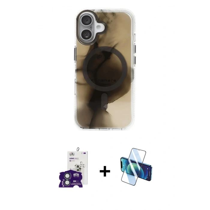 MARSİLYAN™- iPhone 16 Kılıf Ufuk Doku Prime - Siyah 3D Antistatik Seramik Nano Ekran Koruyucu + Bilvis Titan Kamera Lens - YL