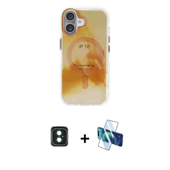 MARSİLYAN™- iPhone 16 Kılıf Ufuk Doku Prime - Siyah 3D Antistatik Seramik Nano Ekran Koruyucu + PVD Metal Kamera Lens - YL