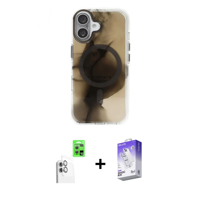 MARSİLYAN™- iPhone 16 Kılıf Ufuk Doku Prime - Siyah Bilvis 5in1 3D Magic Cam Ekran Koruyucu + Raze Metal Kamera Lens - BZ